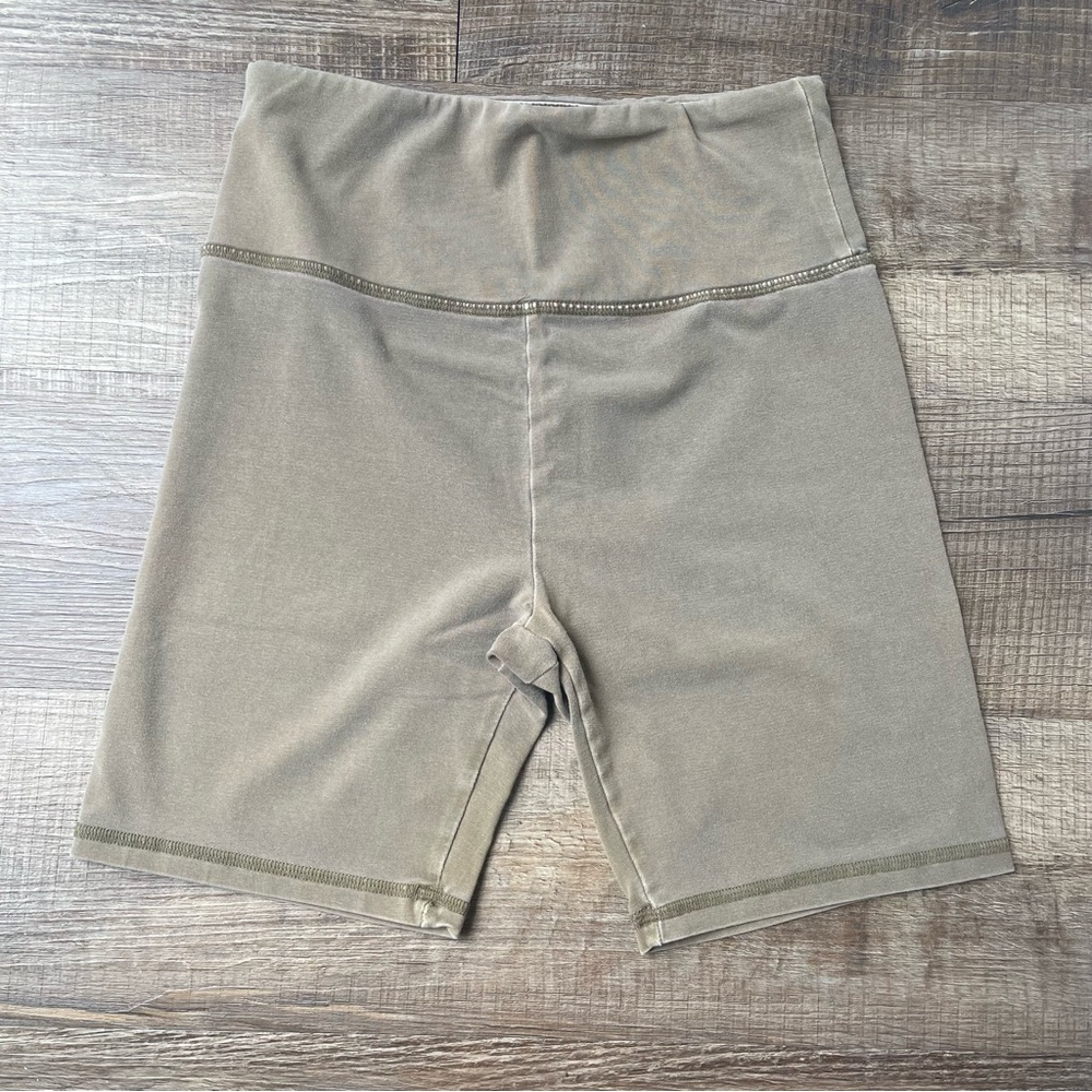 Olive Green High-Waisted Biker Shorts